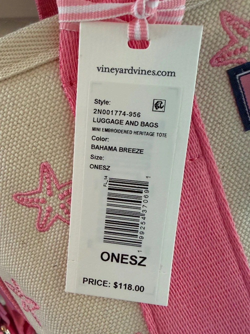 NWT Vineyard Vines Mini Embroidered Heritage Tote in Bahama Breeze